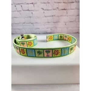 New! Women's Douglas Paquette Size L Tropical Fabric On Canvas D-Ring Belt Beach
